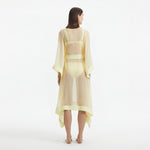 Opal Yellow Sheer Gold Buttoned Belted Kaftan | Moeva | Kaftans | Each week unveils new pieces—luxury swimwear, fluid resort silhouettes, and elevated summer-to-evening essentials designed to carry you from coastal escapes to city nights.