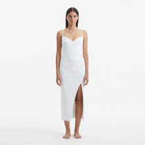 Beau White Sleeveless Knitted Long Dress with Side Slit | Moeva | Dress | Each week unveils new pieces—luxury swimwear, fluid resort silhouettes, and elevated summer-to-evening essentials designed to carry you from coastal escapes to city nights.