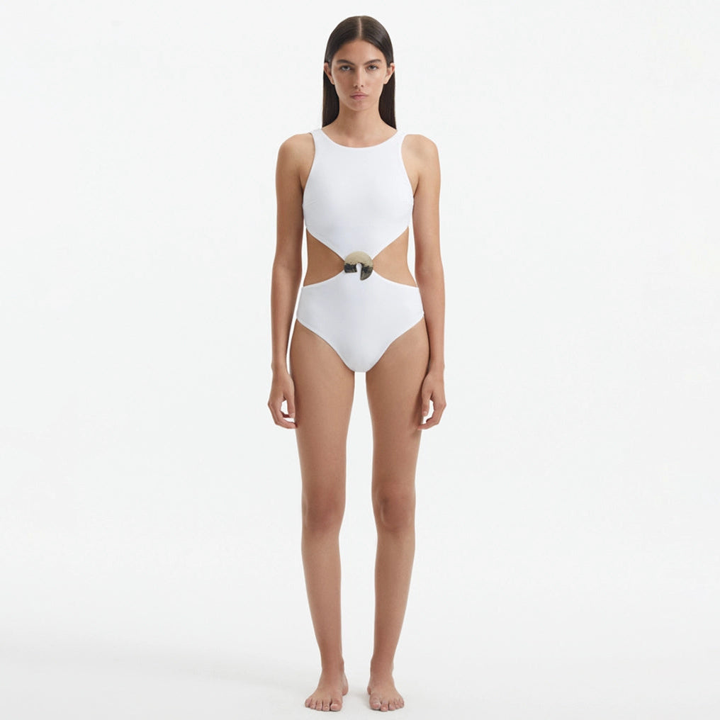 Honora White High Neck Swimsuit | Moeva | Swimsuit | Each week unveils new pieces—luxury swimwear, fluid resort silhouettes, and elevated summer-to-evening essentials designed to carry you from coastal escapes to city nights.