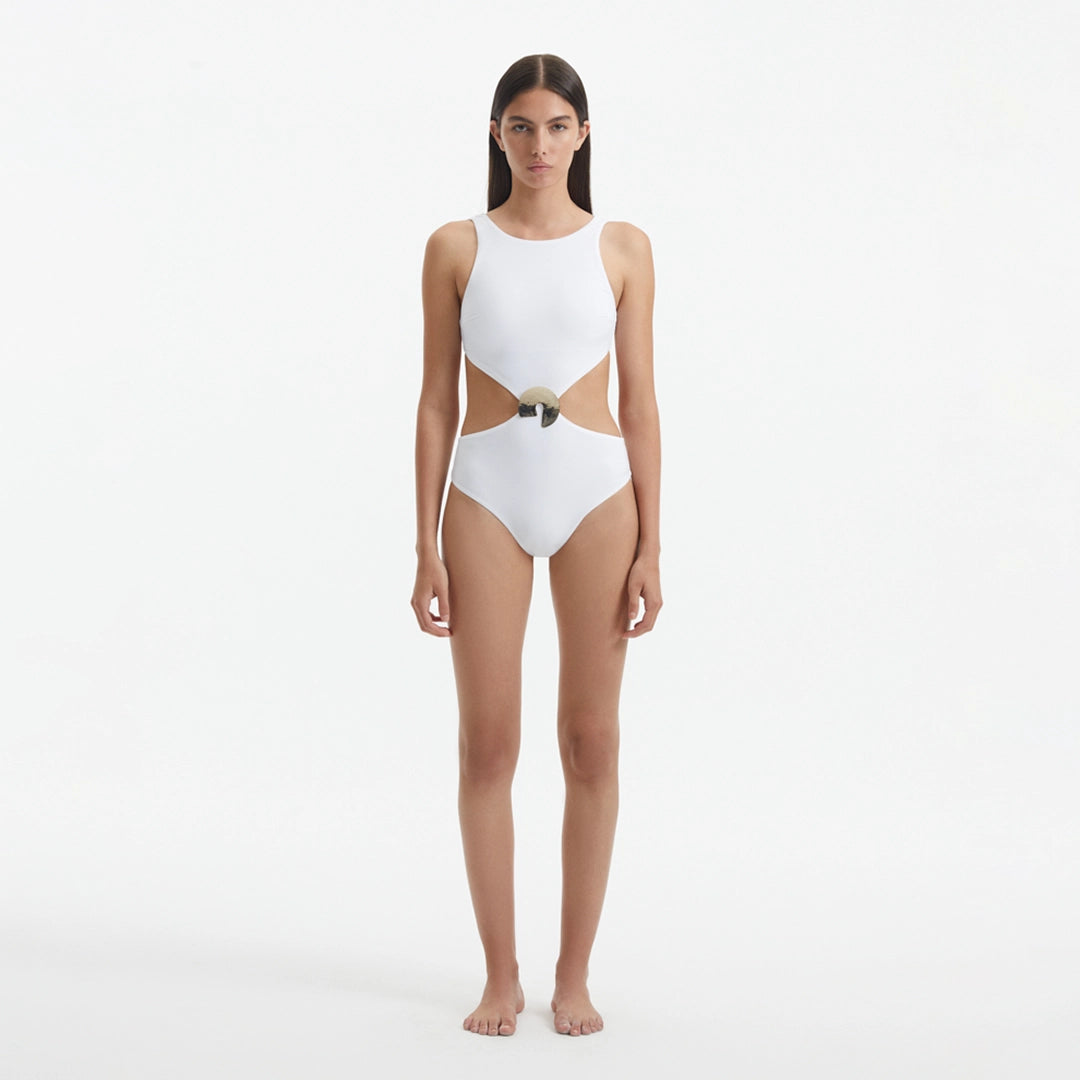Honora White High Neck Swimsuit | Moeva | Swimsuit | Each week unveils new pieces—luxury swimwear, fluid resort silhouettes, and elevated summer-to-evening essentials designed to carry you from coastal escapes to city nights.