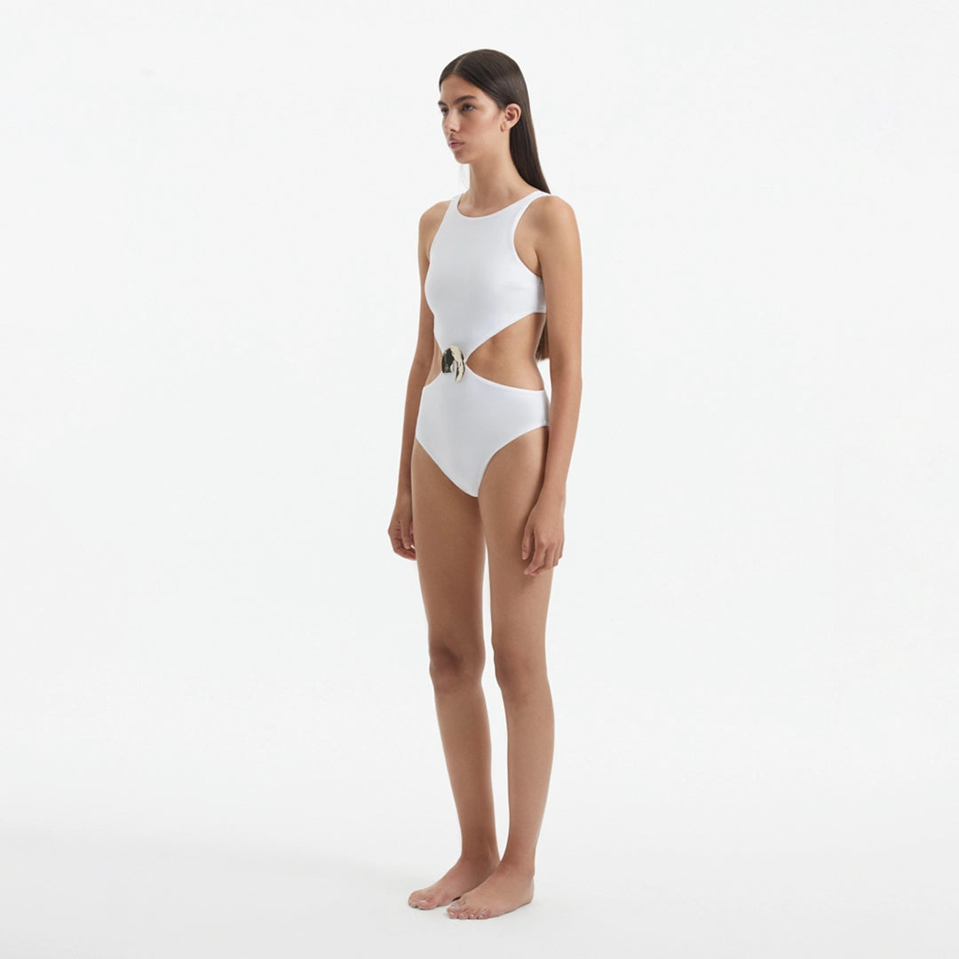 Honora White High Neck Swimsuit | Moeva | Swimsuit | Each week unveils new pieces—luxury swimwear, fluid resort silhouettes, and elevated summer-to-evening essentials designed to carry you from coastal escapes to city nights.