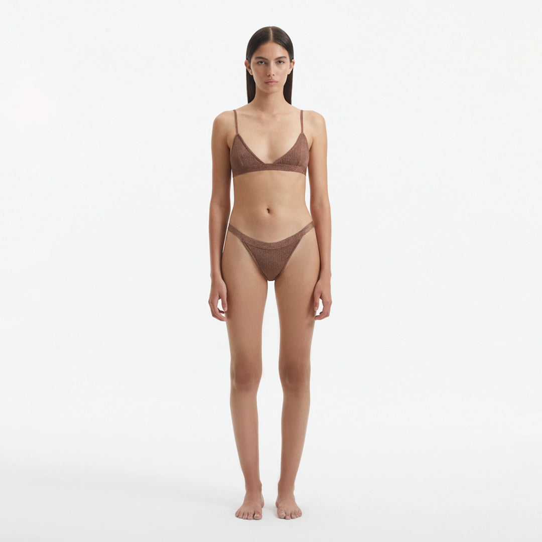 North Brown Triangle Mid Coverage Knitted Bikini Set | Moeva | Bikini Sets | Each week unveils new pieces—luxury swimwear, fluid resort silhouettes, and elevated summer-to-evening essentials designed to carry you from coastal escapes to city nights.