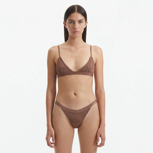 North Brown Triangle Mid Coverage Knitted Bikini Set | Moeva | Bikini Set | Each week unveils new pieces—luxury swimwear, fluid resort silhouettes, and elevated summer-to-evening essentials designed to carry you from coastal escapes to city nights.