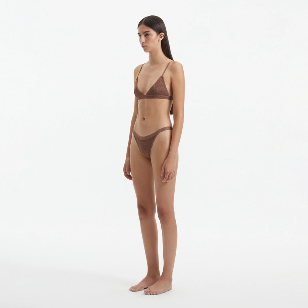 North Brown Triangle Mid Coverage Knitted Bikini Set | Moeva | Bikini Sets | Each week unveils new pieces—luxury swimwear, fluid resort silhouettes, and elevated summer-to-evening essentials designed to carry you from coastal escapes to city nights.
