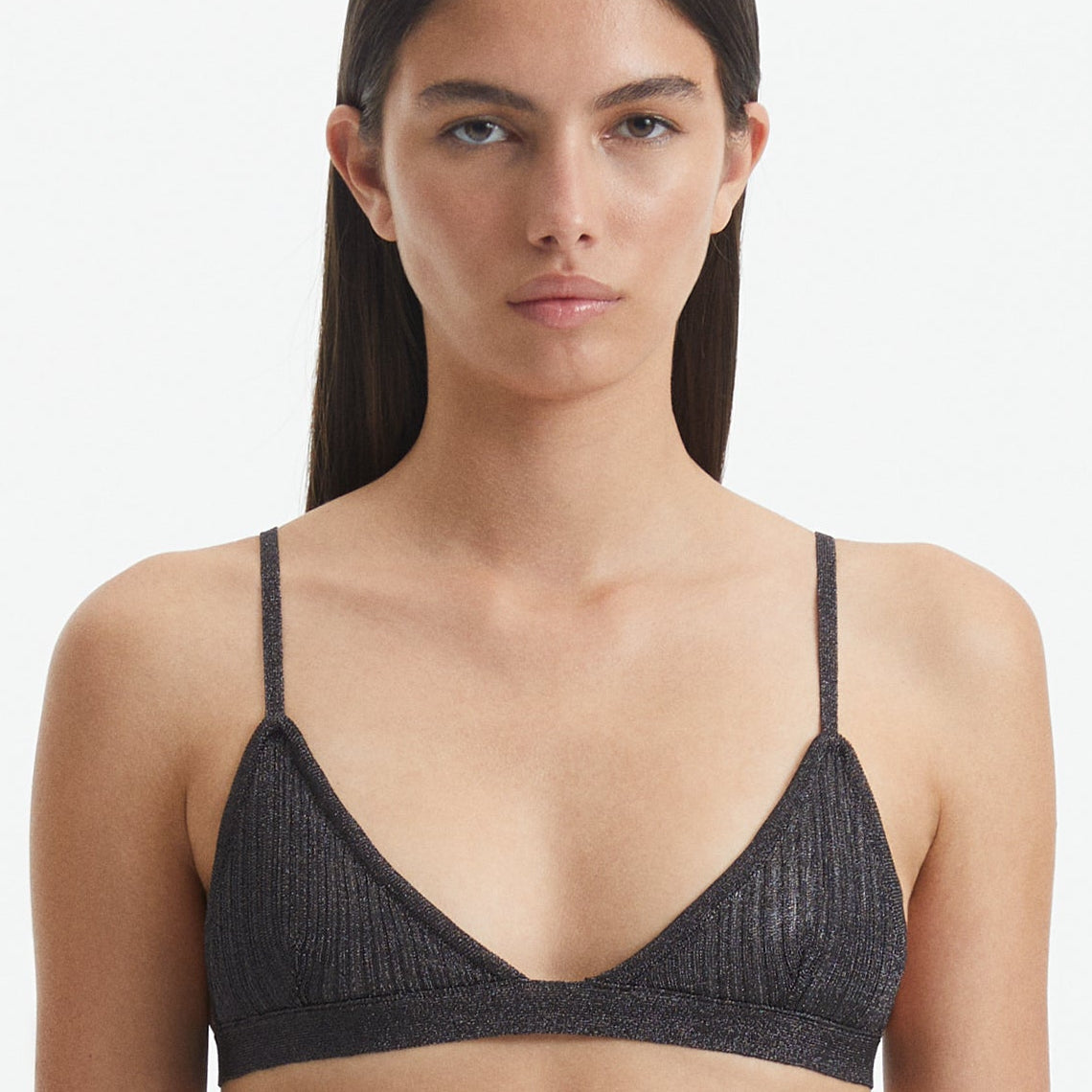 North Silver Triangle Knitted Bikini Top | Moeva | Bikini Top | Each week unveils new pieces—luxury swimwear, fluid resort silhouettes, and elevated summer-to-evening essentials designed to carry you from coastal escapes to city nights.