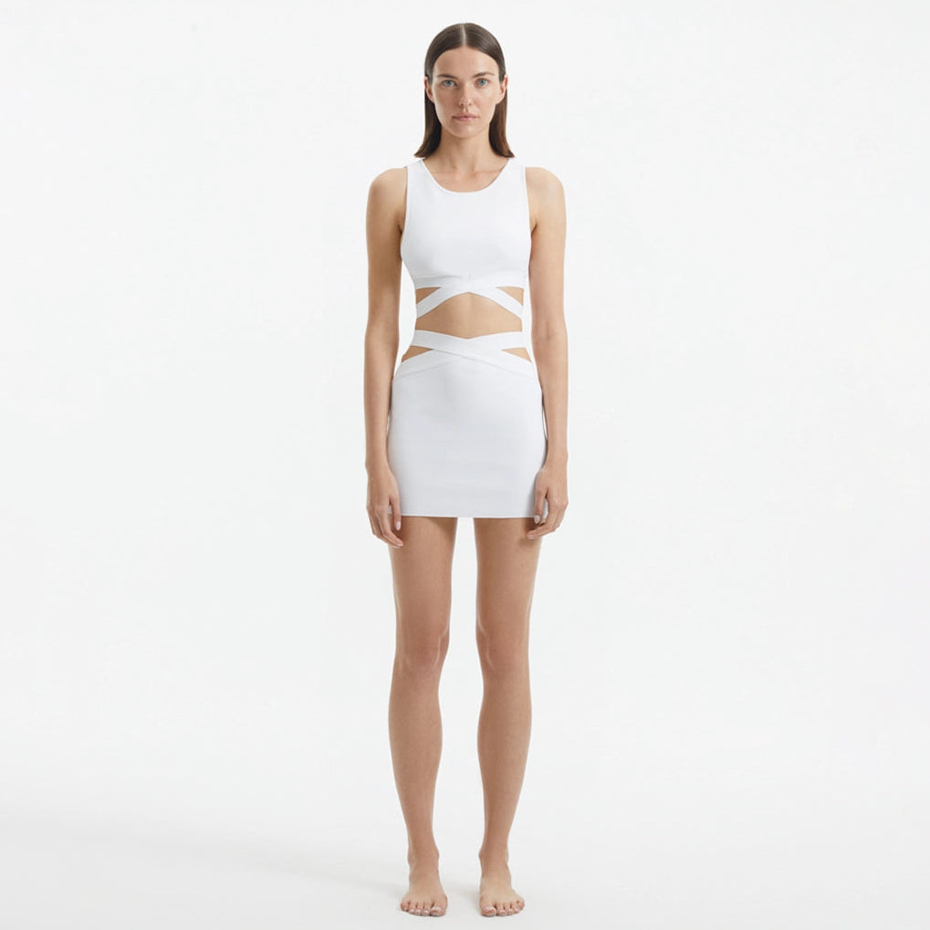 Garda White Knitted Cut-Out Crop Top | Moeva | Crop Top | Each week unveils new pieces—luxury swimwear, fluid resort silhouettes, and elevated summer-to-evening essentials designed to carry you from coastal escapes to city nights.