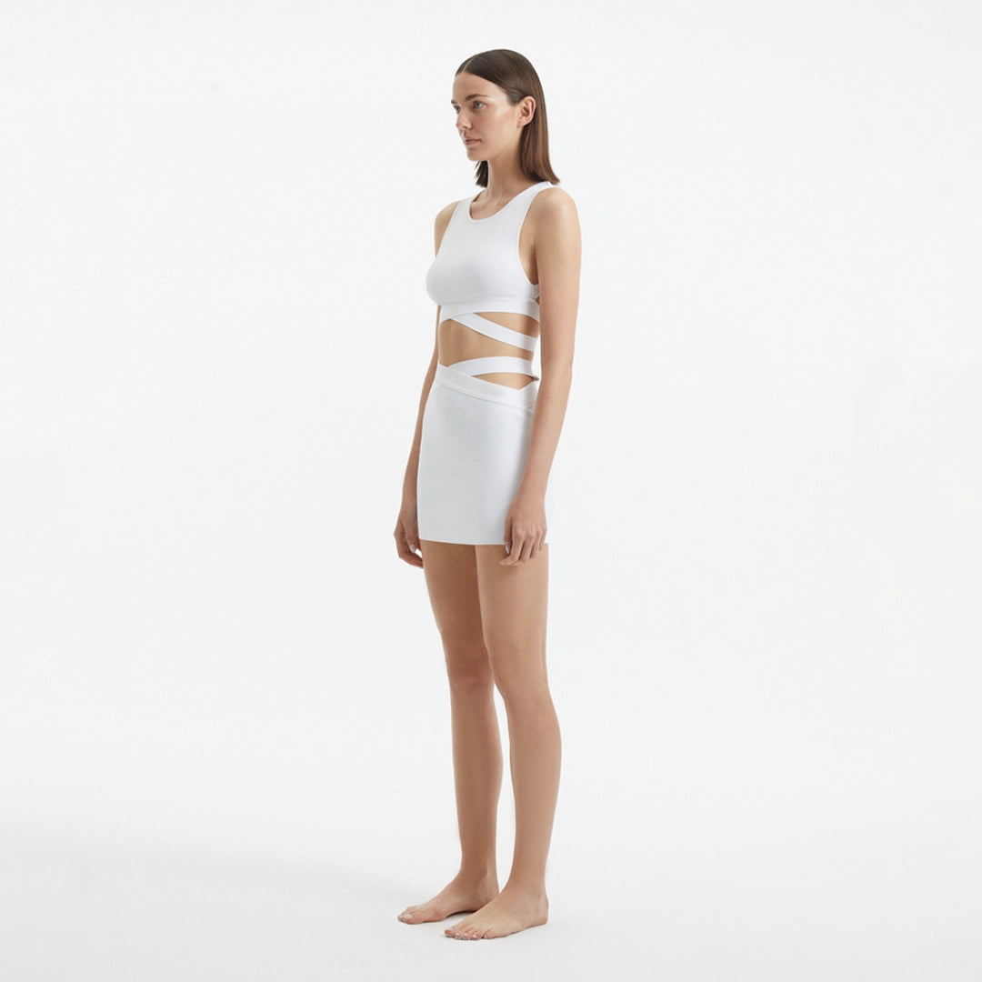 Garda Top & Jazero Skirt White Knitted Cut-Out Set | Moeva | Set | Each week unveils new pieces—luxury swimwear, fluid resort silhouettes, and elevated summer-to-evening essentials designed to carry you from coastal escapes to city nights.