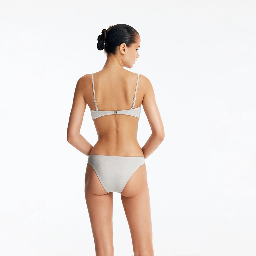 Nixie Silver Bandeau Mid Coverage Bikini Set | Moeva | Bikini Set | Each week unveils new pieces—luxury swimwear, fluid resort silhouettes, and elevated summer-to-evening essentials designed to carry you from coastal escapes to city nights.