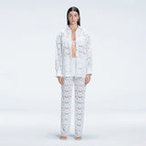 Nola White Crochet Shirt & Elysia White Crochet High-Waist Pants Set