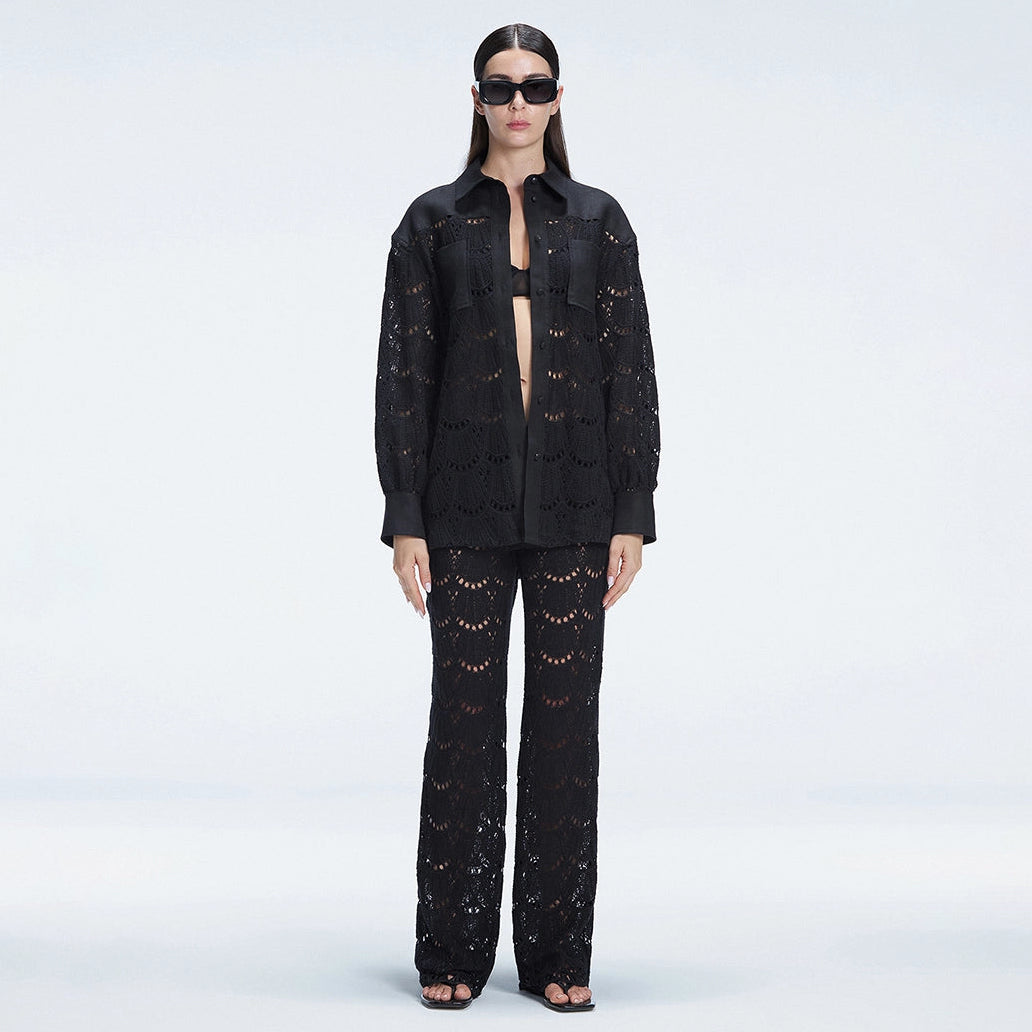 Nola Black Crochet Shirt & Elysia White Crochet High-Waist Pants Set | Moeva | Set | Each week unveils new pieces—luxury swimwear, fluid resort silhouettes, and elevated summer-to-evening essentials designed to carry you from coastal escapes to city nights.