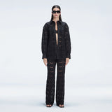 Nola  Black Crochet Shirt & Elysia White Crochet High-Waist Pants Set