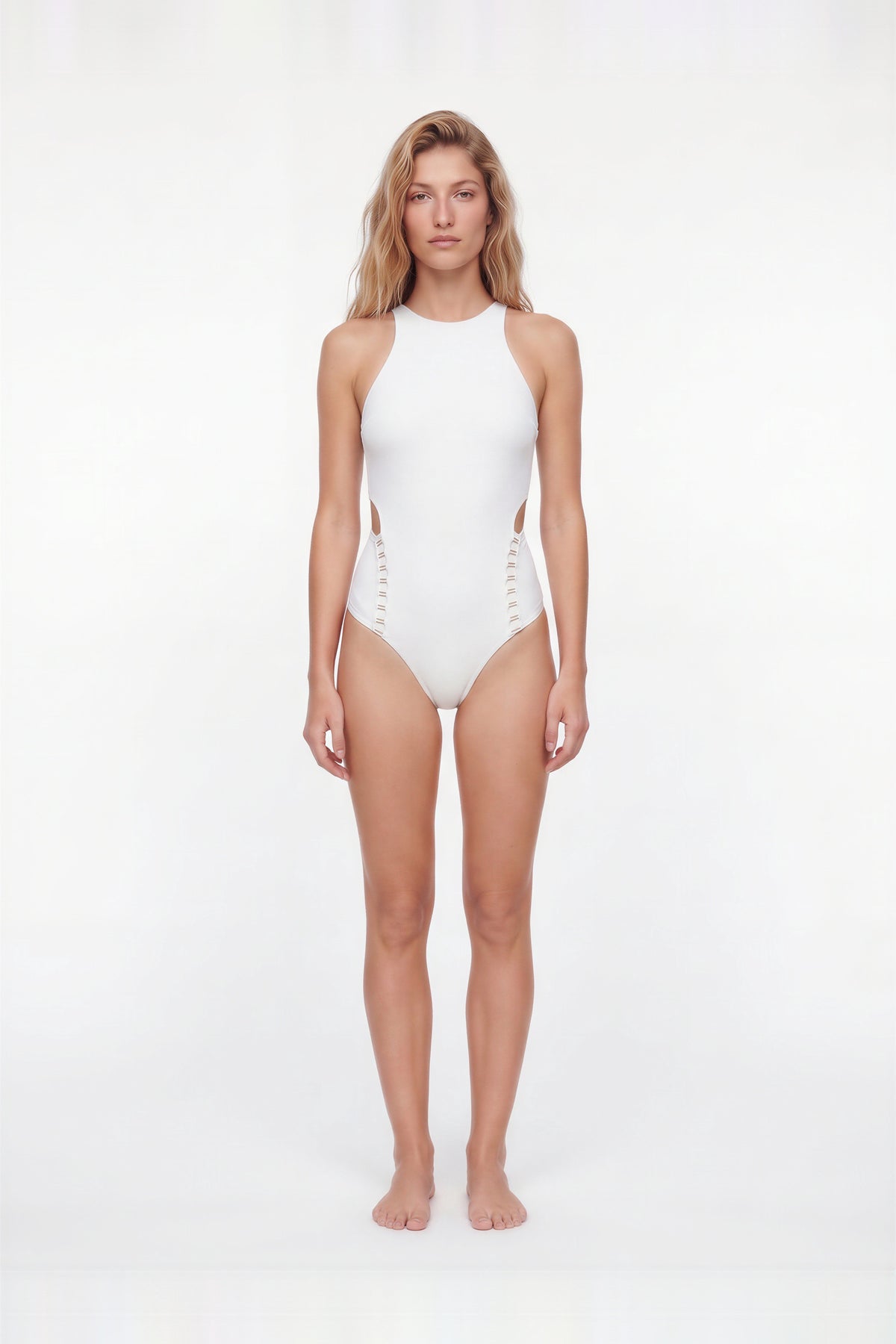 Nyvella High Neck Back Detail White Swimsuit