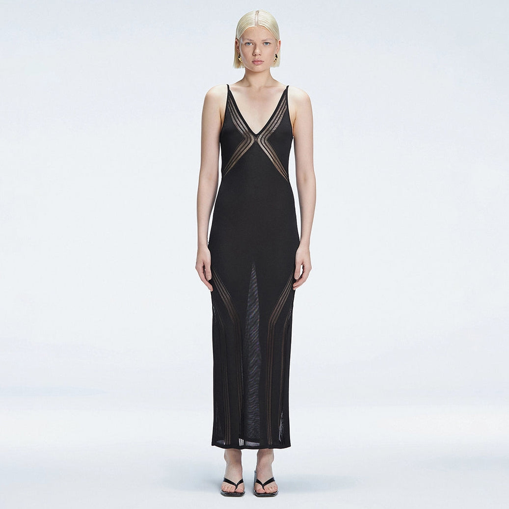 Odessa Black V Neck Knit Maxi Dress | Moeva | Dress | Each week unveils new pieces—luxury swimwear, fluid resort silhouettes, and elevated summer-to-evening essentials designed to carry you from coastal escapes to city nights.
