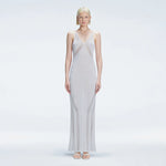 Odessa Silver V Neck Knit Maxi Dress | Moeva | Dress | Each week unveils new pieces—luxury swimwear, fluid resort silhouettes, and elevated summer-to-evening essentials designed to carry you from coastal escapes to city nights.
