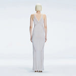 Odessa Silver V Neck Knit Maxi Dress | Moeva | Dress | Each week unveils new pieces—luxury swimwear, fluid resort silhouettes, and elevated summer-to-evening essentials designed to carry you from coastal escapes to city nights.