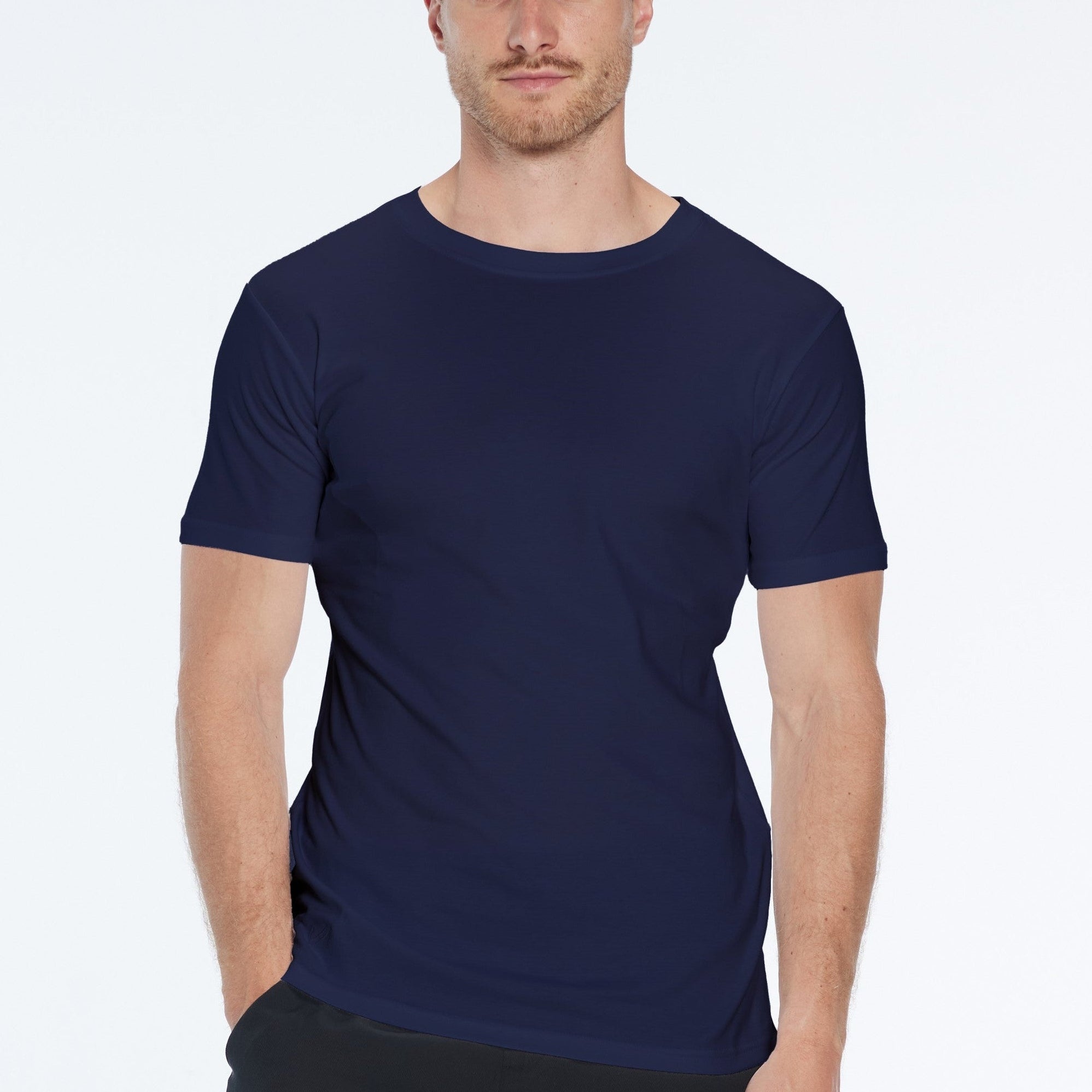 Oscar Dark Blue Round Neck T-Shirt | Moeva | T-Shirt | Each week unveils new pieces—luxury swimwear, fluid resort silhouettes, and elevated summer-to-evening essentials designed to carry you from coastal escapes to city nights.