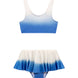 Peachy Blue/White Kids Bikini Top laid flat, highlighting the scoop neck and vibrant blue/white design.

