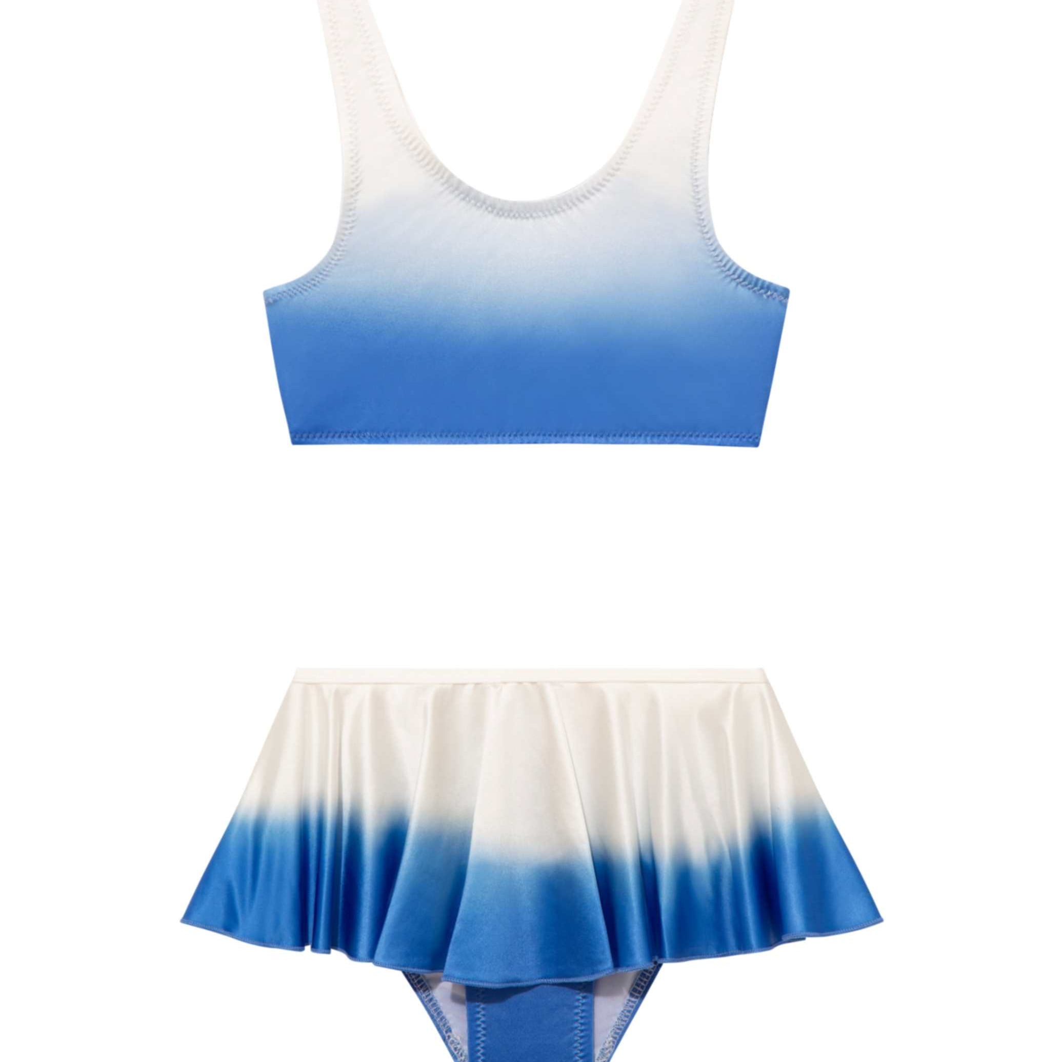 Peachy Blue/White Scoop Neck Skirted Kids Bikini Set | Moeva | Bikini Set | Each week unveils new pieces—luxury swimwear, fluid resort silhouettes, and elevated summer-to-evening essentials designed to carry you from coastal escapes to city nights.
