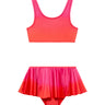 Peachy Red/Pink Kids Bikini Top laid flat, displaying the striking red-pink print and scoop neck design.
