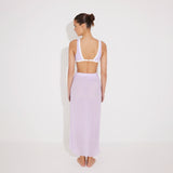 Pina Lilac/White Asymmetric Gold Button Maxi Skirt | Moeva | Beachwear Skirts | Each week unveils new pieces—luxury swimwear, fluid resort silhouettes, and elevated summer-to-evening essentials designed to carry you from coastal escapes to city nights.