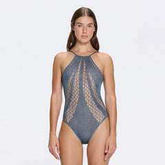 Provence Halter Neck Knitted Blue Swimsuit | Moeva | Swimsuit | Each week unveils new pieces—luxury swimwear, fluid resort silhouettes, and elevated summer-to-evening essentials designed to carry you from coastal escapes to city nights.