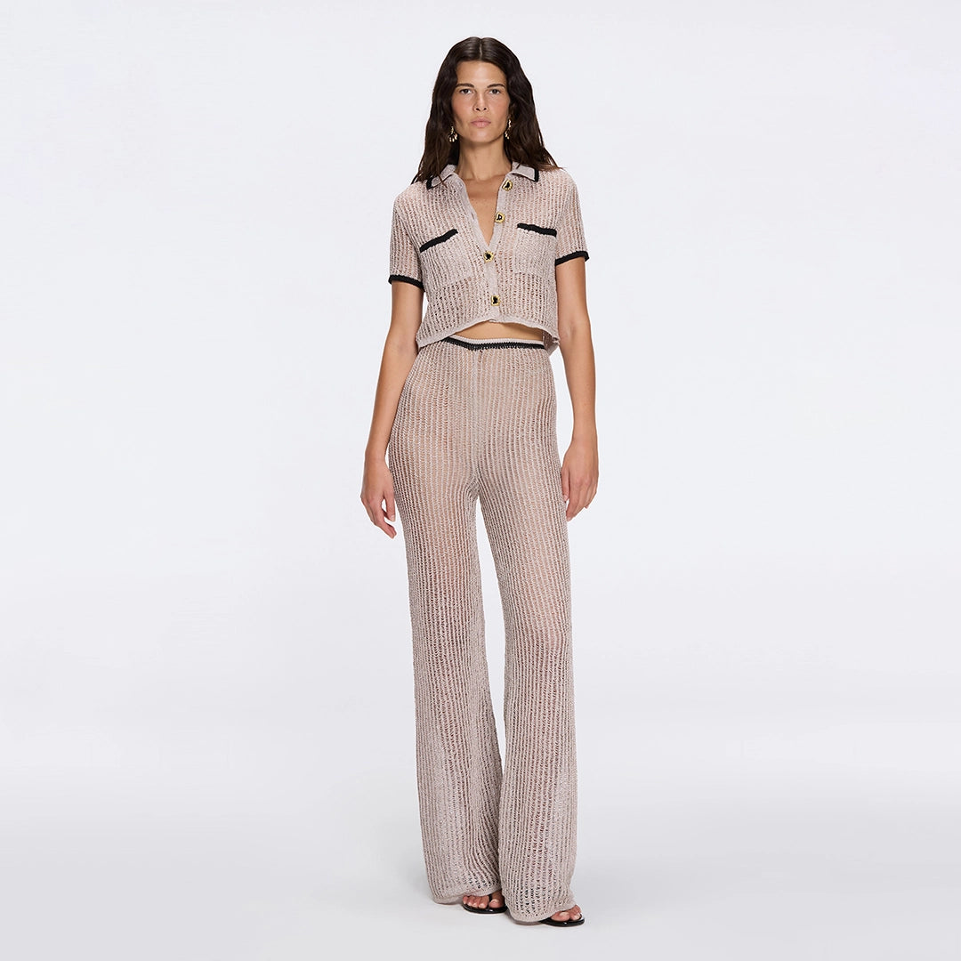 Ramatuelle Grey-Black Crop Top & Lerins Wide-Leg Pants Knitted Set | Moeva | Set | Each week unveils new pieces—luxury swimwear, fluid resort silhouettes, and elevated summer-to-evening essentials designed to carry you from coastal escapes to city nights.