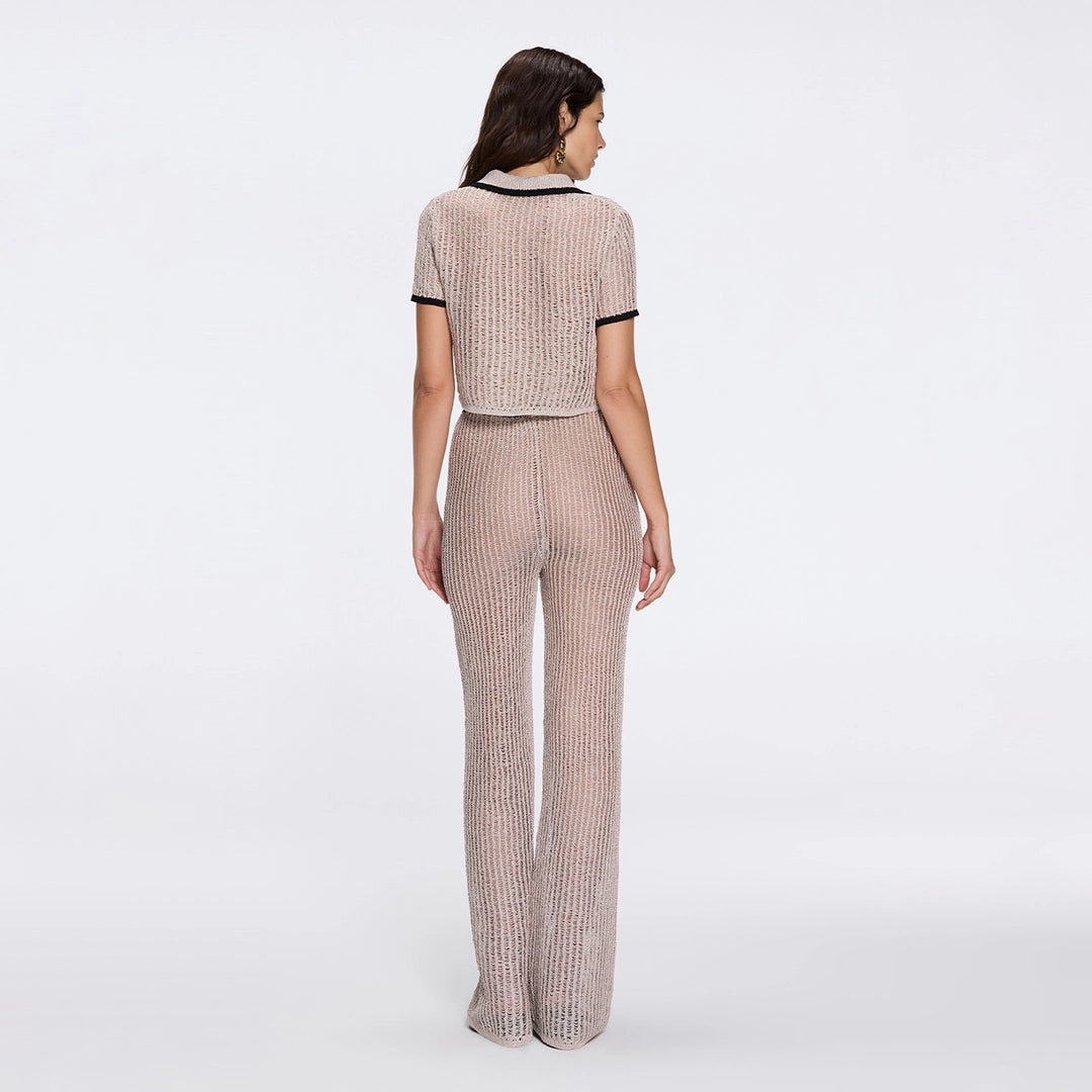 Ramatuelle Knitted Shirt-Style Gold Buttoned Grey-Black Crop Top | Moeva | Crop Top | Each week unveils new pieces—luxury swimwear, fluid resort silhouettes, and elevated summer-to-evening essentials designed to carry you from coastal escapes to city nights.