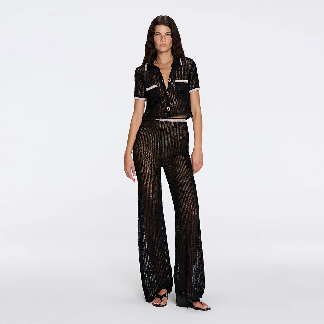 Ramatuelle Black Crop Top & Lerins Wide-Leg Pants Knitted Set | Moeva | Set | Each week unveils new pieces—luxury swimwear, fluid resort silhouettes, and elevated summer-to-evening essentials designed to carry you from coastal escapes to city nights.