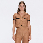 Ramatuelle Knitted Shirt-Style Gold Buttoned Nude-Black Crop Top | Moeva | Crop Top | Each week unveils new pieces—luxury swimwear, fluid resort silhouettes, and elevated summer-to-evening essentials designed to carry you from coastal escapes to city nights.