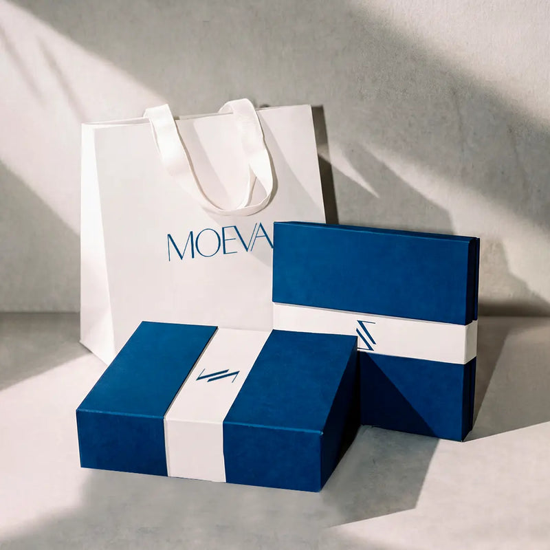 Moeva reducing impact approach featuring conscious material selection and responsible production, highlighting eco-friendly packaging and sustainable sourcing practices
