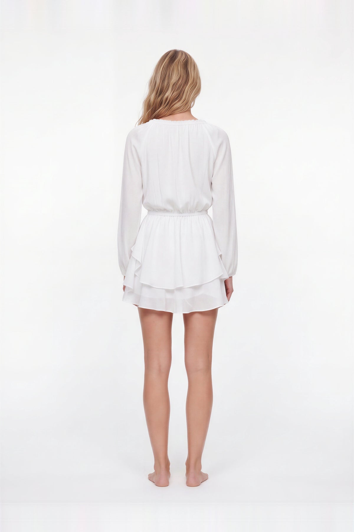 Rena White Silk Tie-Neck Mini Dress by Moeva | Dress from MOEVA's luxury swimwear and resortwear collection, perfect for beach days, resort escapes and summer styling.