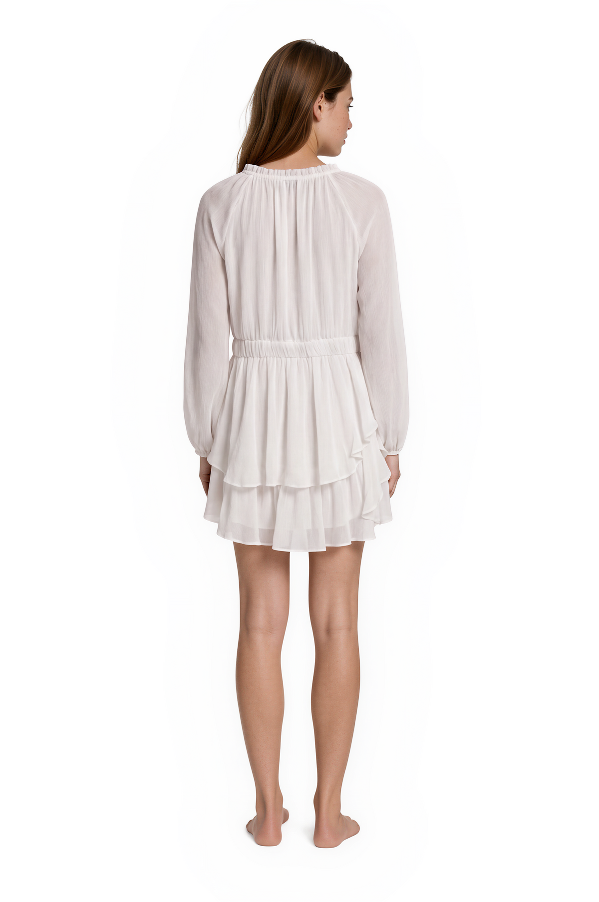 Rena White Silk Tie-Neck Mini Dress by Moeva | Dress from MOEVA's luxury swimwear and resortwear collection, perfect for beach days, resort escapes and summer styling.