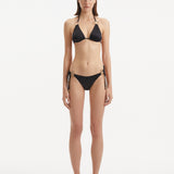 Rhea Black Triangle Side Tie Satin Bikini Set | Moeva | Bikini Set | Each week unveils new pieces—luxury swimwear, fluid resort silhouettes, and elevated summer-to-evening essentials designed to carry you from coastal escapes to city nights.