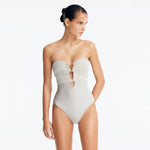 Rhodes Silver Bandeau Cut-Out Swimsuit | Moeva | Swimsuit | Each week unveils new pieces—luxury swimwear, fluid resort silhouettes, and elevated summer-to-evening essentials designed to carry you from coastal escapes to city nights.