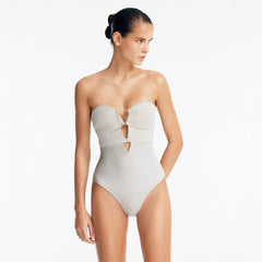 Rhodes Silver Bandeau Cut-Out Swimsuit | Moeva | Swimsuit | Each week unveils new pieces—luxury swimwear, fluid resort silhouettes, and elevated summer-to-evening essentials designed to carry you from coastal escapes to city nights.