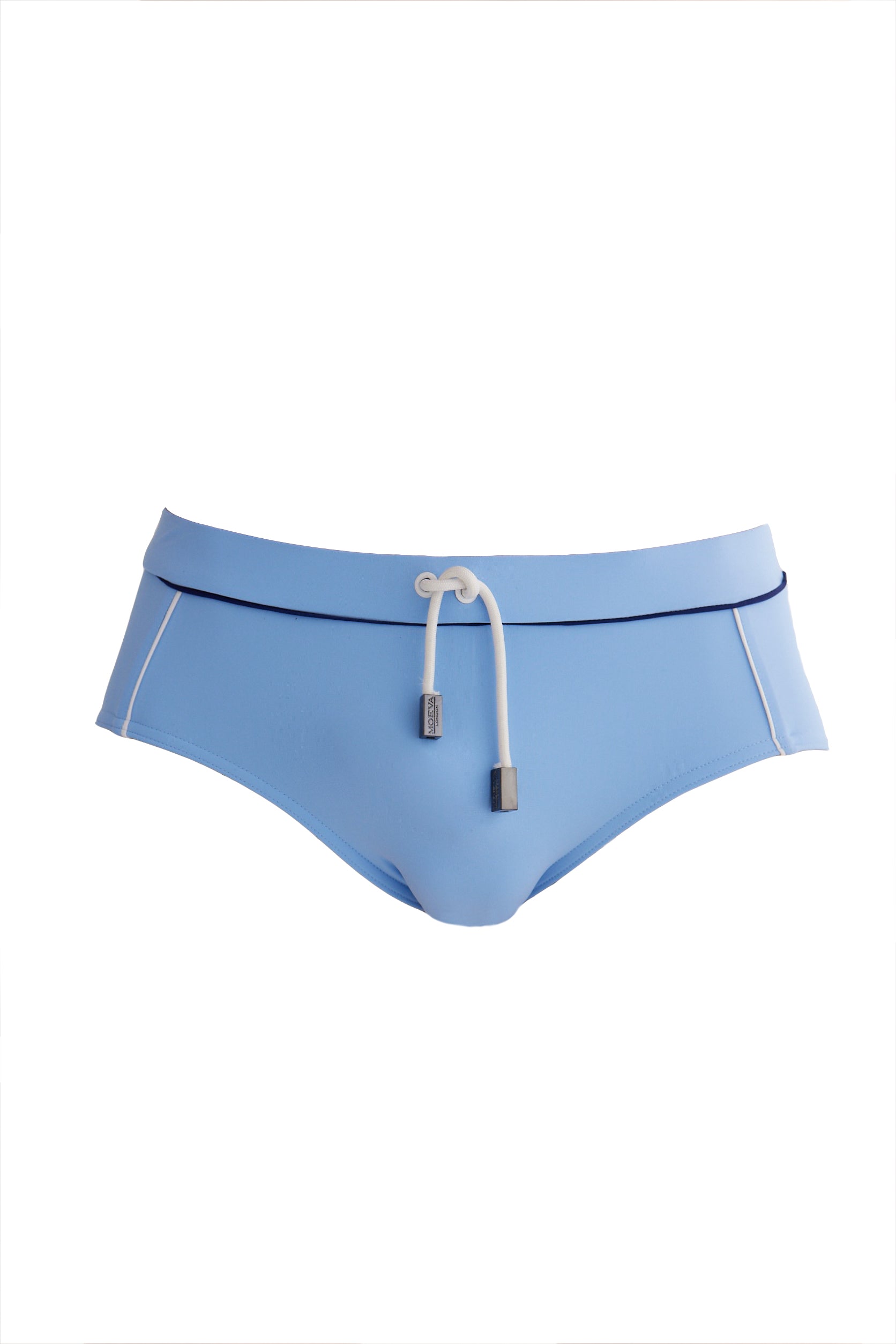 Ricardo Baby Blue/Blue/White Quick Dry Swim Briefs with Drawcord | Moeva | Briefs | Each week unveils new pieces—luxury swimwear, fluid resort silhouettes, and elevated summer-to-evening essentials designed to carry you from coastal escapes to city nights.