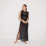 Roma Black Knit Belted Maxi Dress | Moeva | Beachwear Dresses | Each week unveils new pieces—luxury swimwear, fluid resort silhouettes, and elevated summer-to-evening essentials designed to carry you from coastal escapes to city nights.