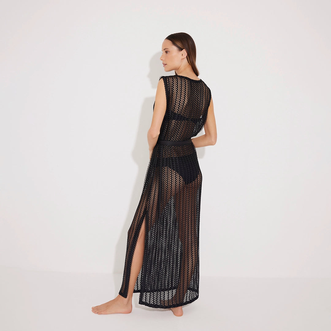 Roma Black Knit Belted Maxi Dress | Moeva | Beachwear Dresses | Each week unveils new pieces—luxury swimwear, fluid resort silhouettes, and elevated summer-to-evening essentials designed to carry you from coastal escapes to city nights.