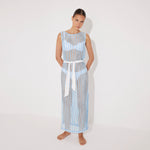 Roma Blue/White Knit Belted Maxi Dress | Moeva | Beachwear Dresses | Each week unveils new pieces—luxury swimwear, fluid resort silhouettes, and elevated summer-to-evening essentials designed to carry you from coastal escapes to city nights.