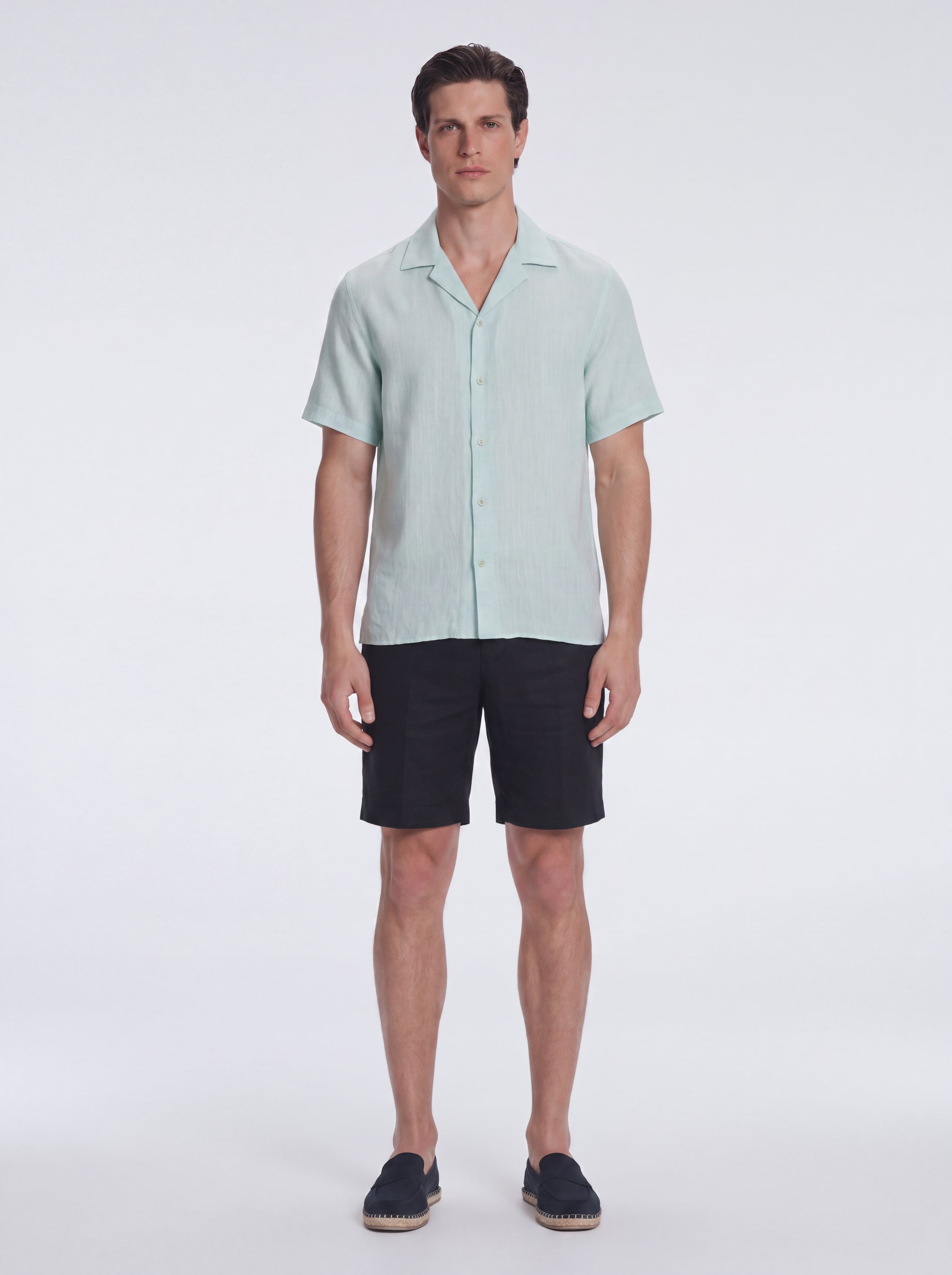 Romeo Green Linen Shirt with Camp Collar | Moeva | Shirt | Each week unveils new pieces—luxury swimwear, fluid resort silhouettes, and elevated summer-to-evening essentials designed to carry you from coastal escapes to city nights.