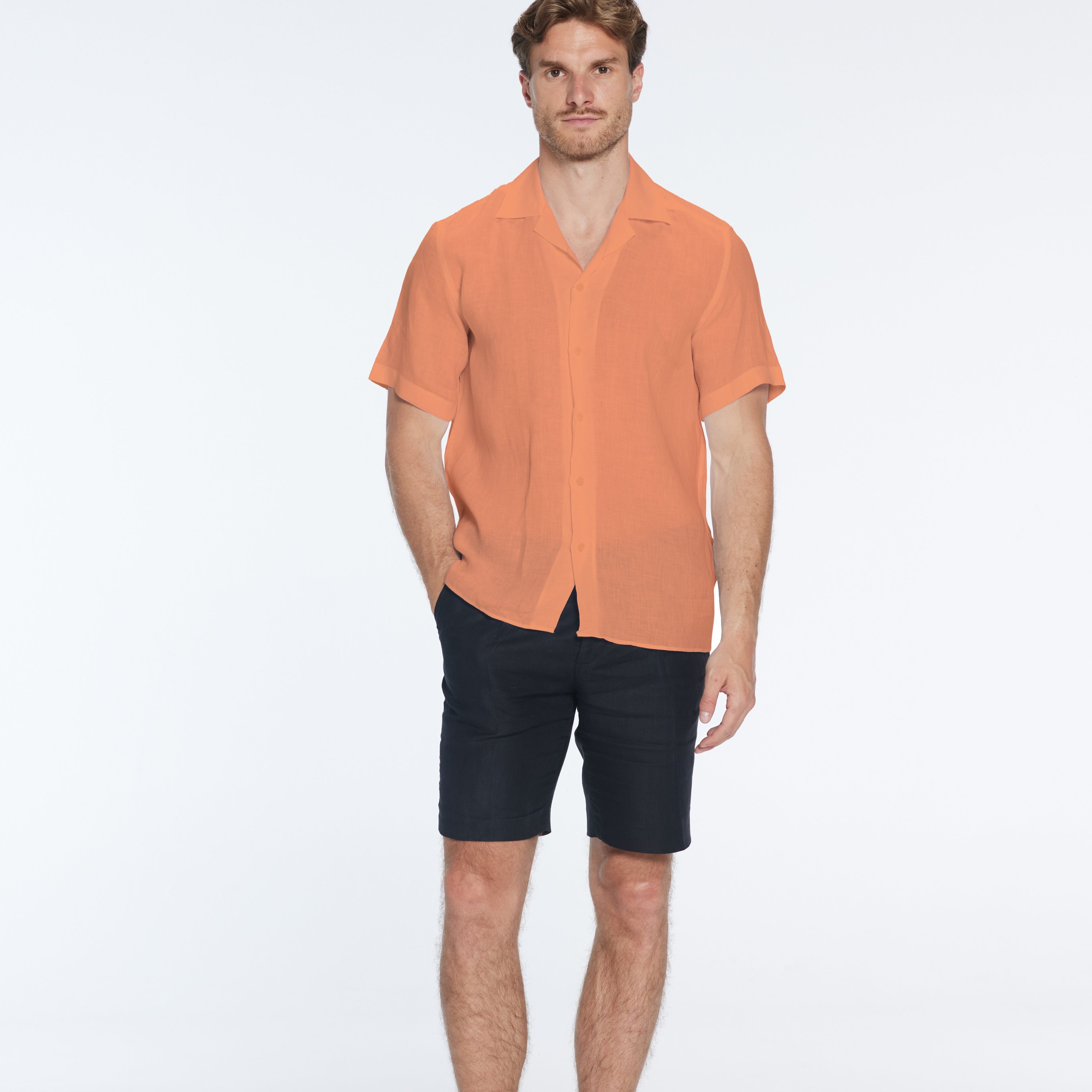 Romeo Orange Linen Shirt with Camp Collar | Moeva | Shirt | Each week unveils new pieces—luxury swimwear, fluid resort silhouettes, and elevated summer-to-evening essentials designed to carry you from coastal escapes to city nights.