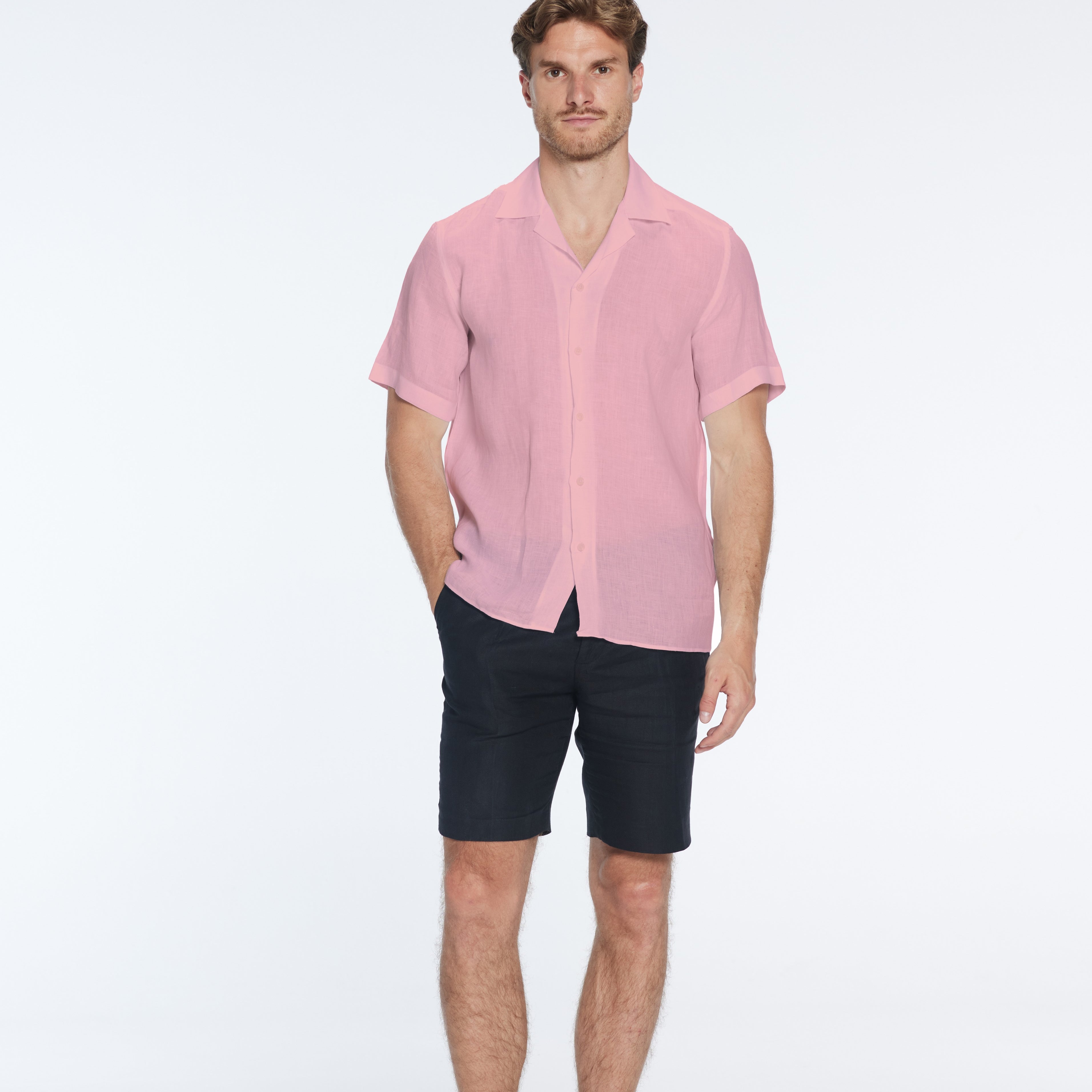 Romeo Pink Linen Shirt with Camp Collar | Moeva | Shirt | Each week unveils new pieces—luxury swimwear, fluid resort silhouettes, and elevated summer-to-evening essentials designed to carry you from coastal escapes to city nights.