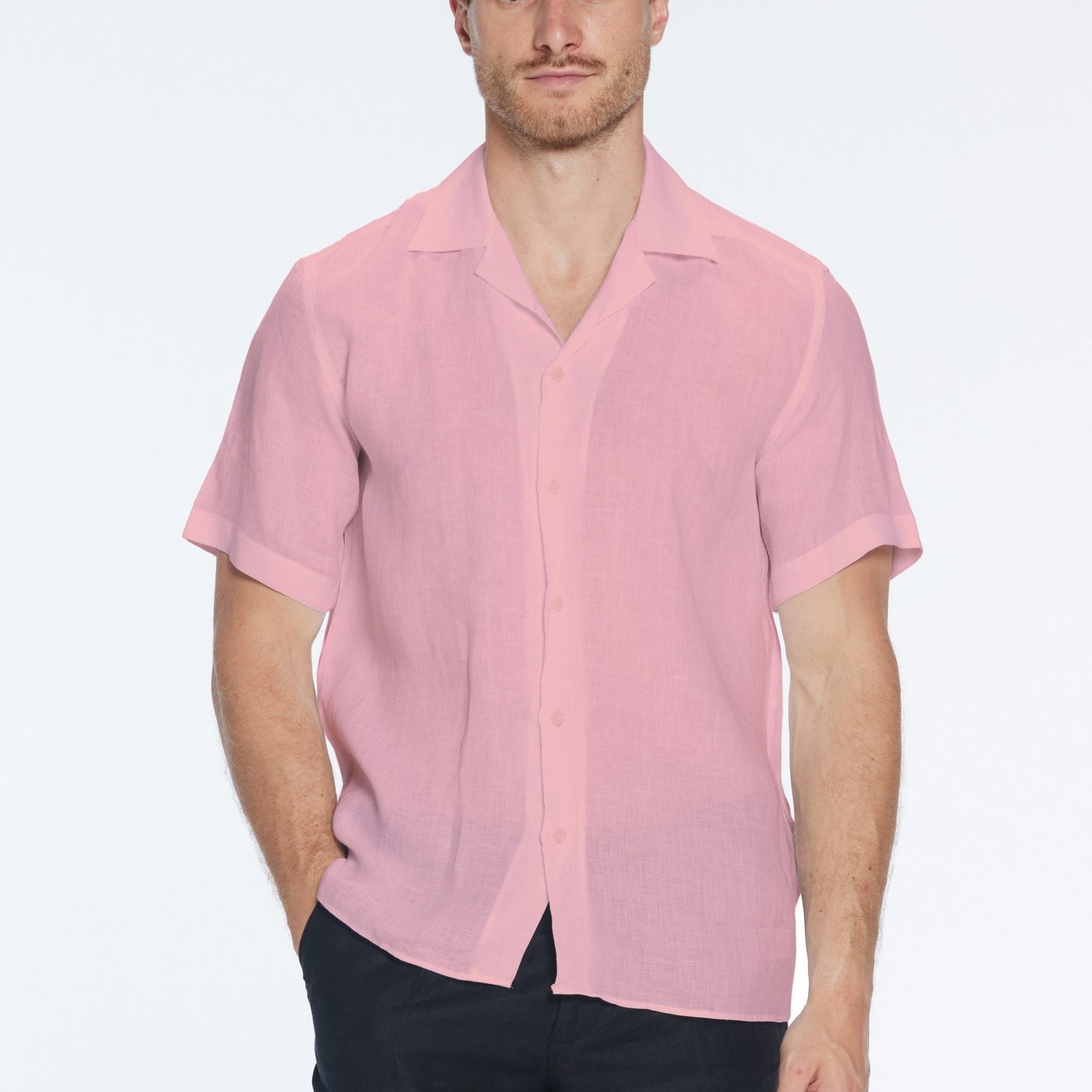 Romeo Pink Linen Shirt with Camp Collar | Moeva | Shirt | Each week unveils new pieces—luxury swimwear, fluid resort silhouettes, and elevated summer-to-evening essentials designed to carry you from coastal escapes to city nights.