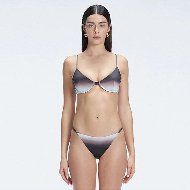 Rory Black Optical Undirwired Mid Coverage Satin Bikini Set | Moeva | Bikini Set | Each week unveils new pieces—luxury swimwear, fluid resort silhouettes, and elevated summer-to-evening essentials designed to carry you from coastal escapes to city nights.