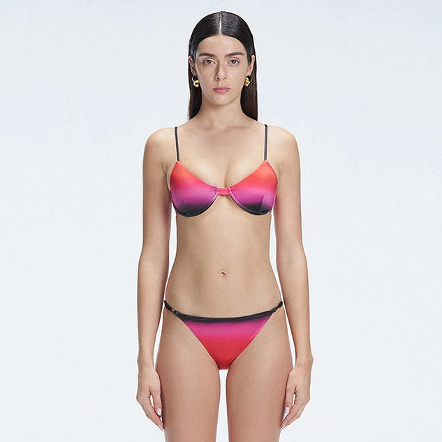 Rory Red Optical Undirwired Mid Coverage Satin Bikini Set | Moeva | Bikini Set | Each week unveils new pieces—luxury swimwear, fluid resort silhouettes, and elevated summer-to-evening essentials designed to carry you from coastal escapes to city nights.