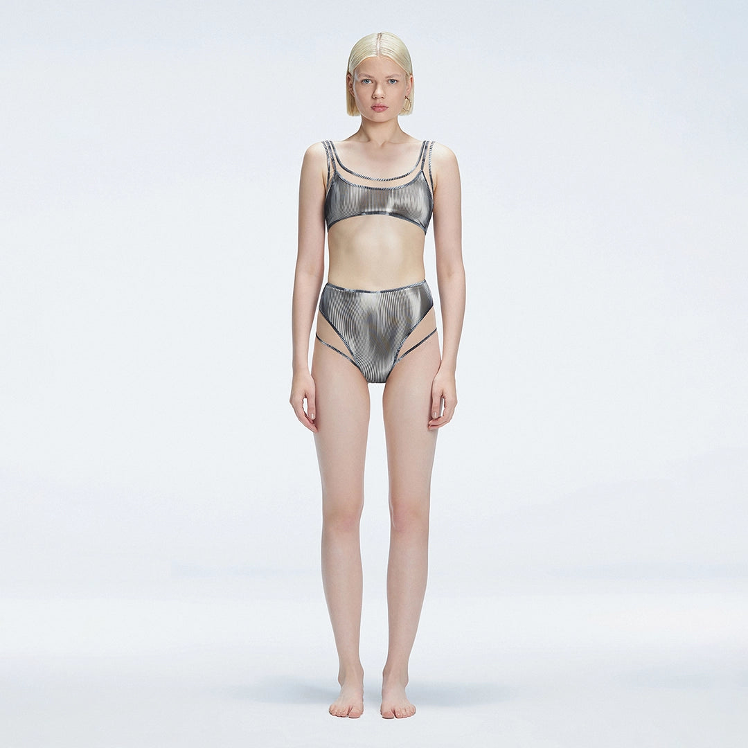 Rosalind Black Optical Scoop Neck High Waist 3D Print Bikini Sets | Moeva | Bikini Sets | Each week unveils new pieces—luxury swimwear, fluid resort silhouettes, and elevated summer-to-evening essentials designed to carry you from coastal escapes to city nights.