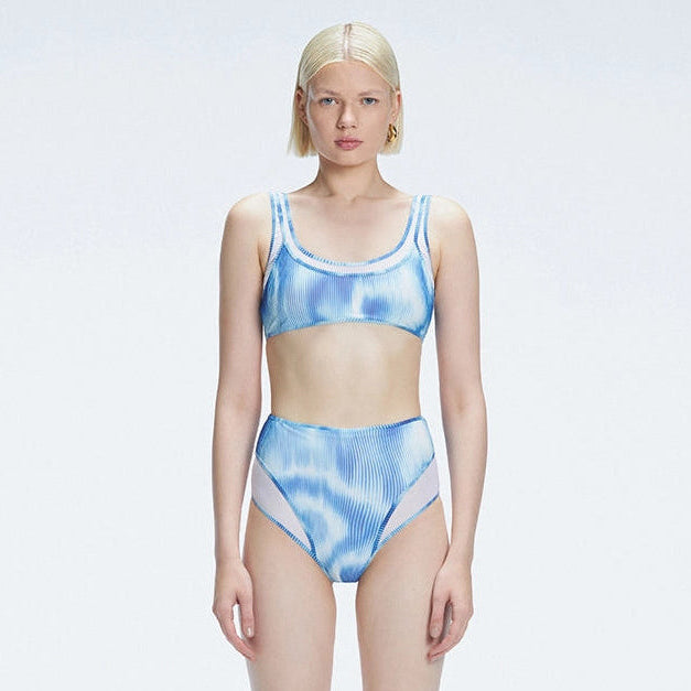 Rosalind Blue Optical Scoop Neck High Waist 3D Print Bikini Sets | Moeva | Bikini Set | Each week unveils new pieces—luxury swimwear, fluid resort silhouettes, and elevated summer-to-evening essentials designed to carry you from coastal escapes to city nights.