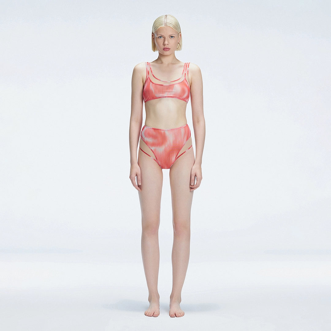 Rosalind Red Optical Scoop Neck High Waist 3D Print Bikini Sets | Moeva | Bikini Sets | Each week unveils new pieces—luxury swimwear, fluid resort silhouettes, and elevated summer-to-evening essentials designed to carry you from coastal escapes to city nights.