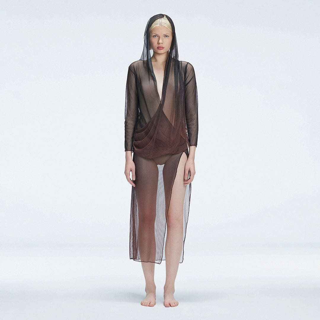 Rosie Black Optical Long Sleeve Maxi Dress | Moeva | Beachwear Dresses | Each week unveils new pieces—luxury swimwear, fluid resort silhouettes, and elevated summer-to-evening essentials designed to carry you from coastal escapes to city nights.