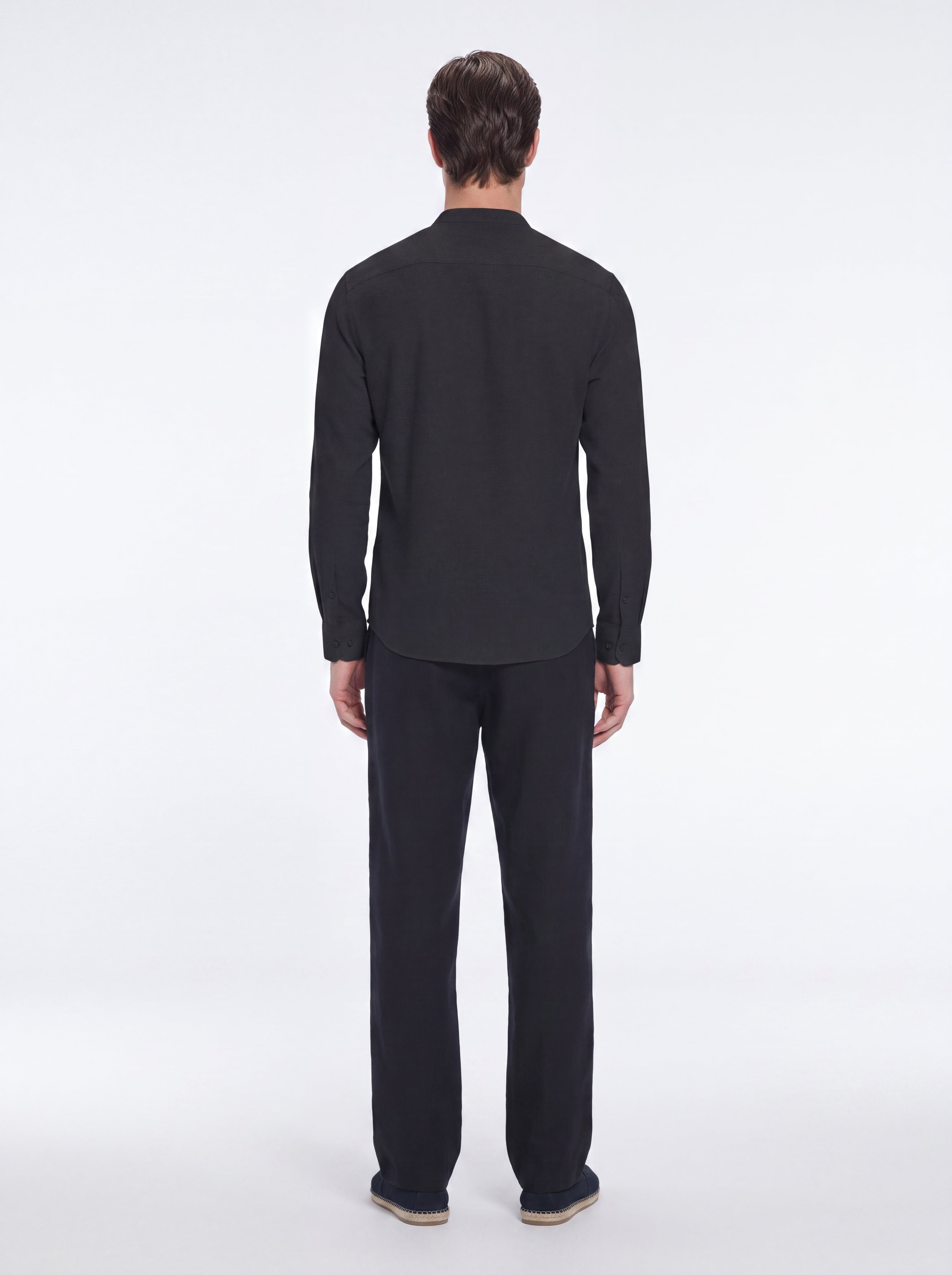 Ryan Black Linen Shirt with Grandad Collar